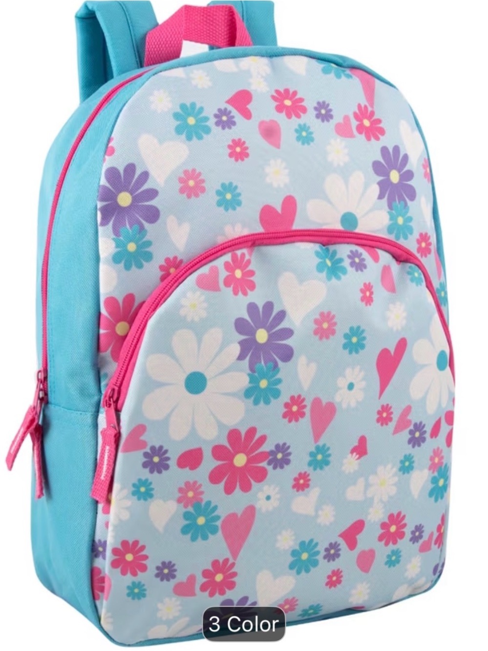 Kids Floral Hearts Backpack - Blue & Pink